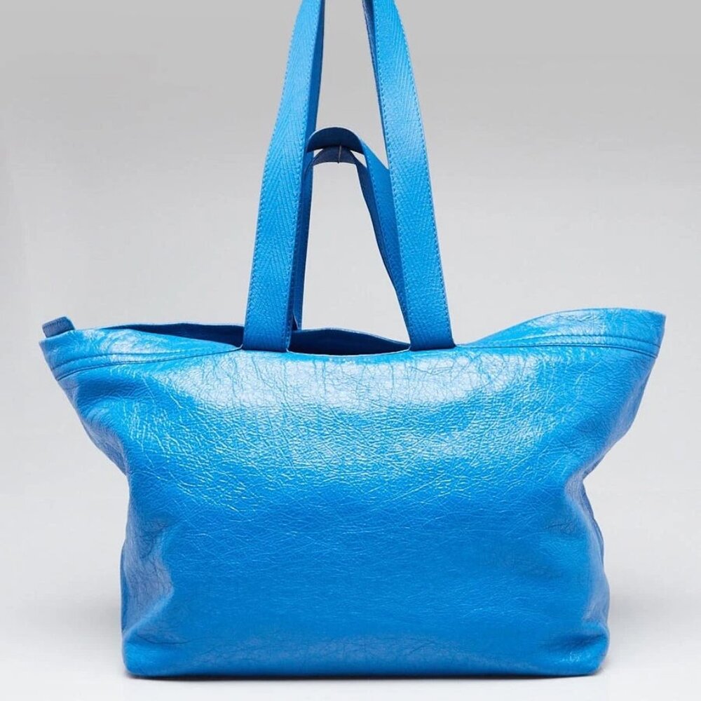 Balenciaga Bright Blue Leather Oversized Carry Shopper M Bag Tote Shoulder Bag